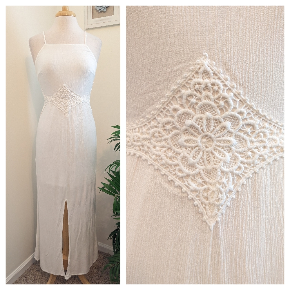 Xhilaration White Lace Peekaboo Cutout Maxi Dress Small